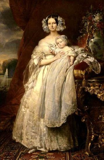 Franz Xaver Winterhalter Portrait of Helena of Mecklemburg-Schwerin, Duchess of Orleans with her son the Count of Paris Spain oil painting art